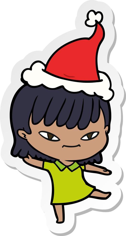 pegatina, caricatura, de, un, mujer, llevando, santa sombrero vector