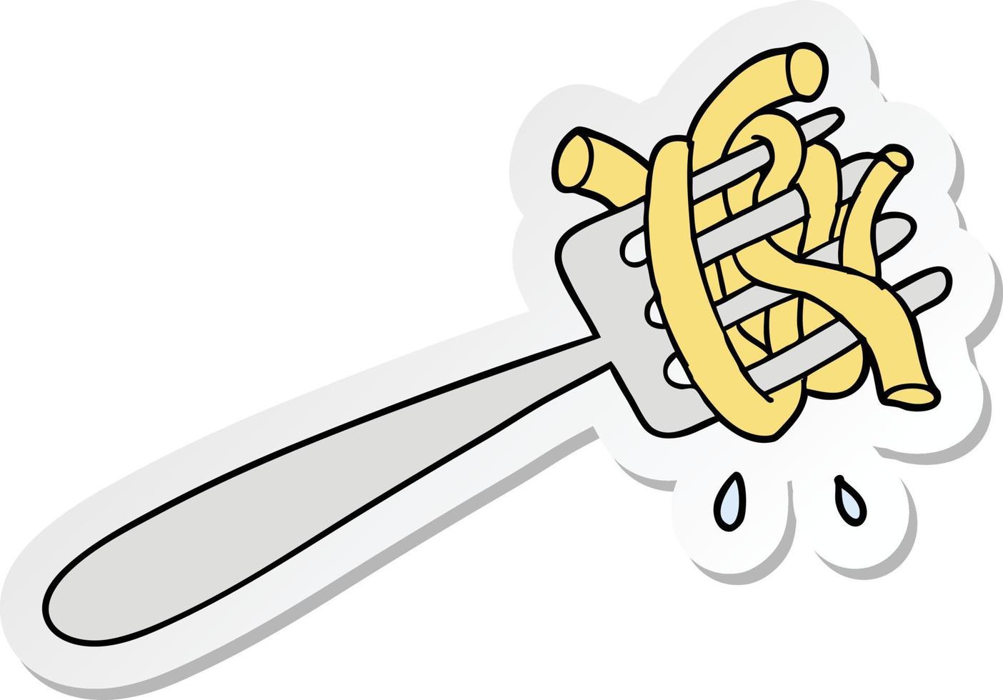 sticker of a cartoon spaghetti on fork vector