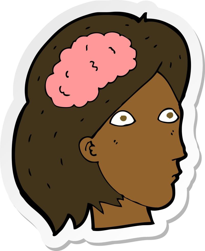 sticker of a cartoon female head with brain symbol vector