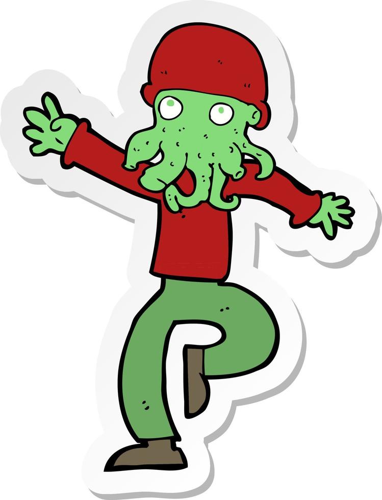 sticker of a cartoon alien monster man vector