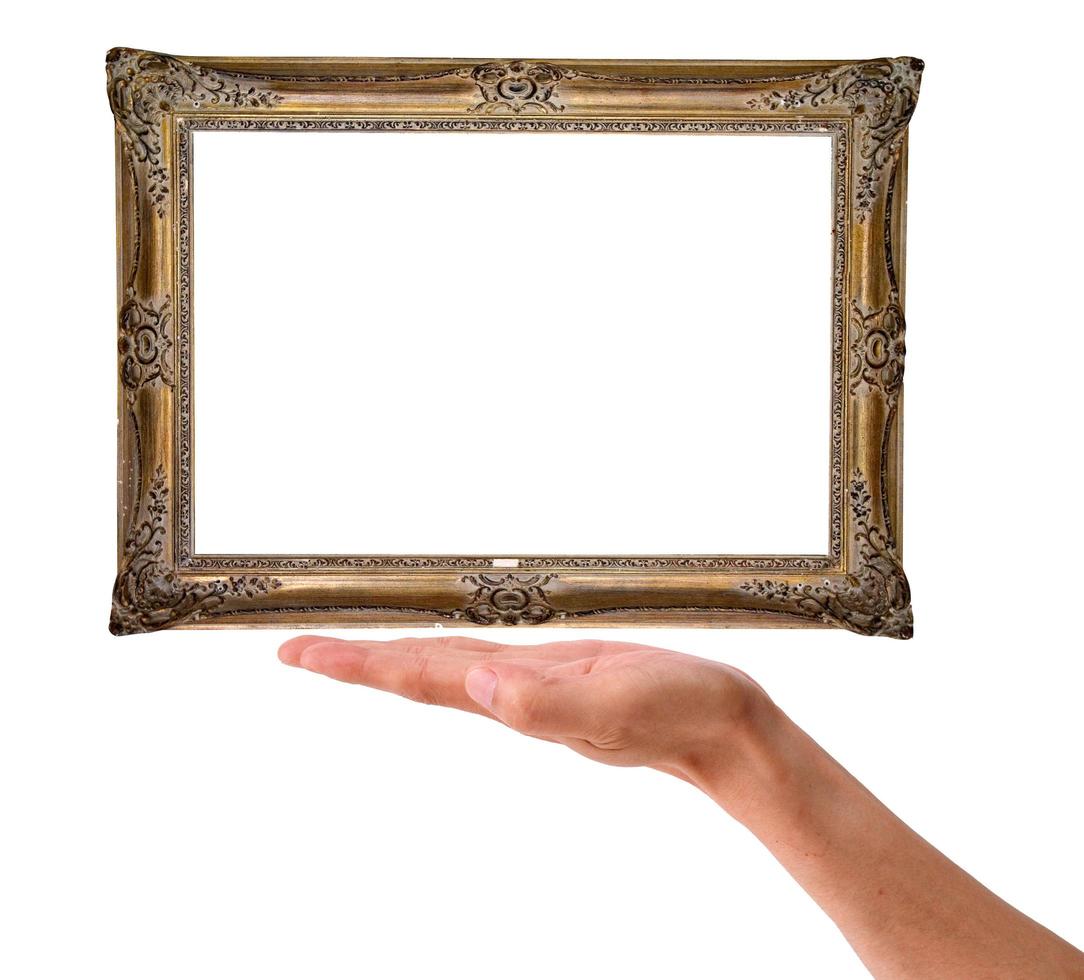 Wooden framework in a hand on a white background photo