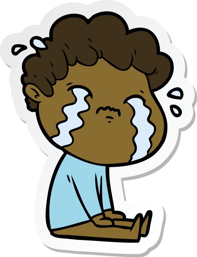 sticker of a cartoon man crying vector