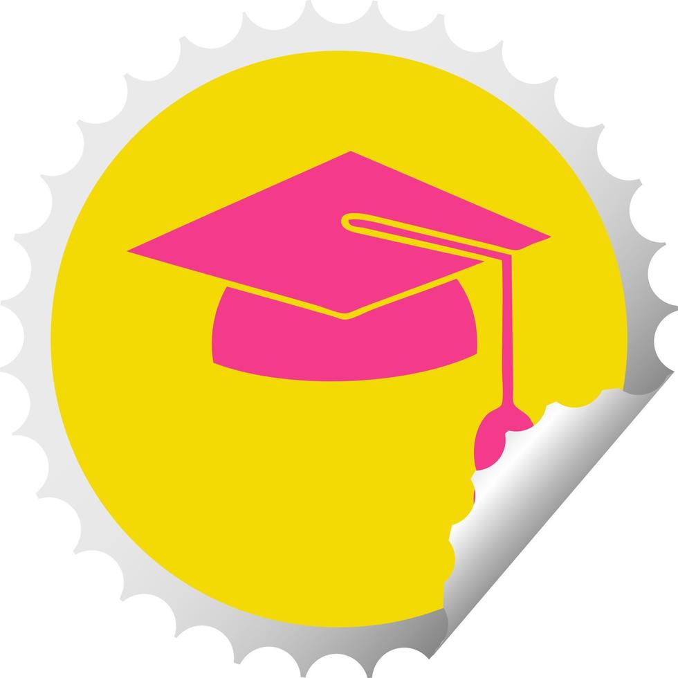 circular peeling sticker cartoon graduation cap vector