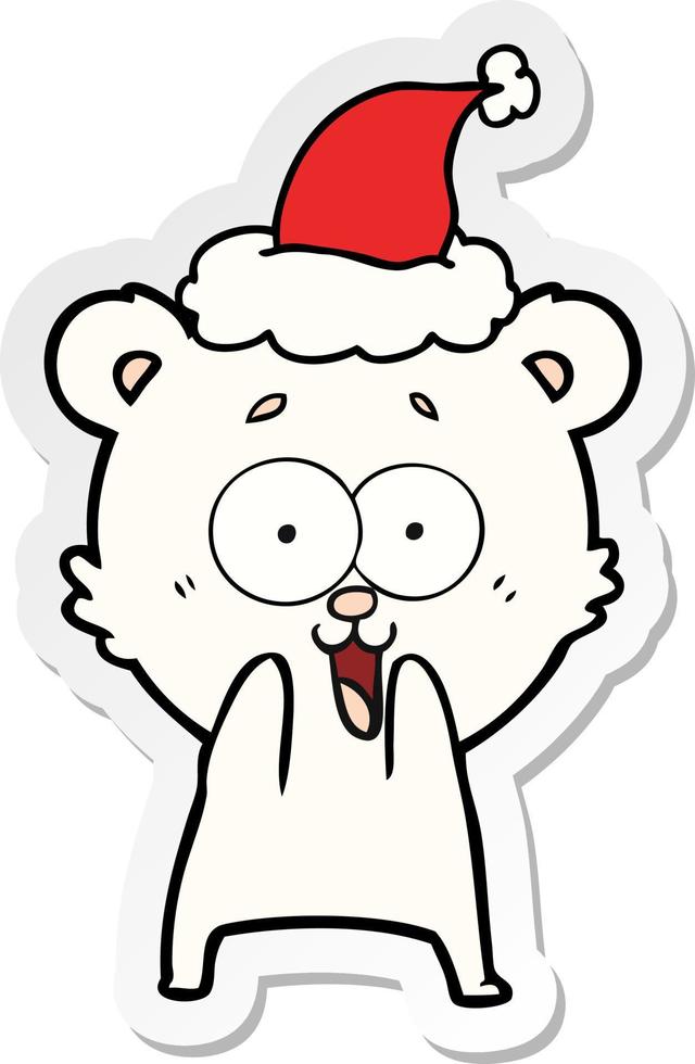 excited teddy bear sticker cartoon of a wearing santa hat vector