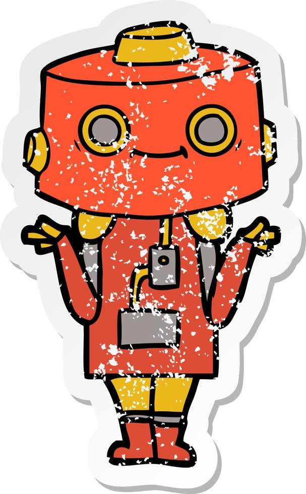 distressed sticker of a cartoon robot vector