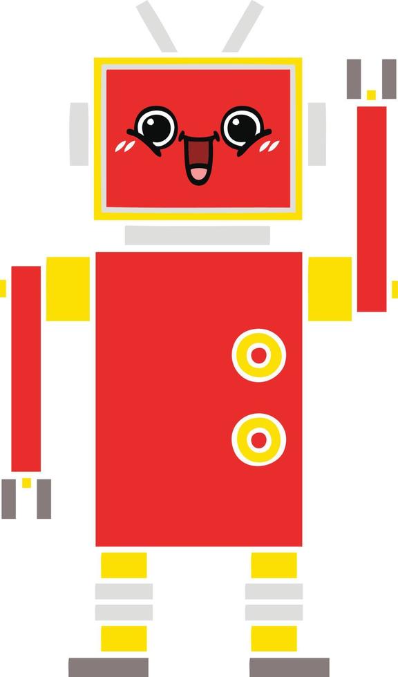 flat color retro cartoon happy robot vector