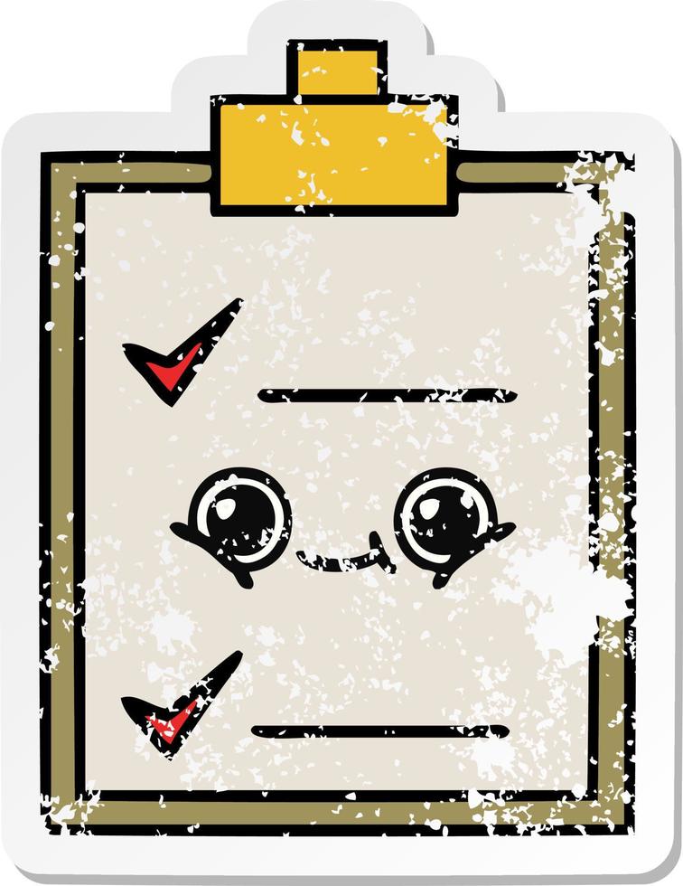 distressed sticker of a cute cartoon check list vector