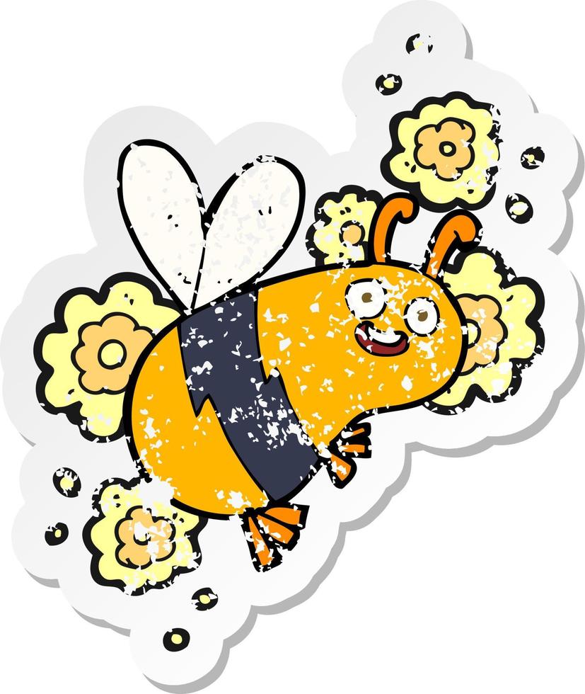 retro distressed sticker of a cartoon bee vector