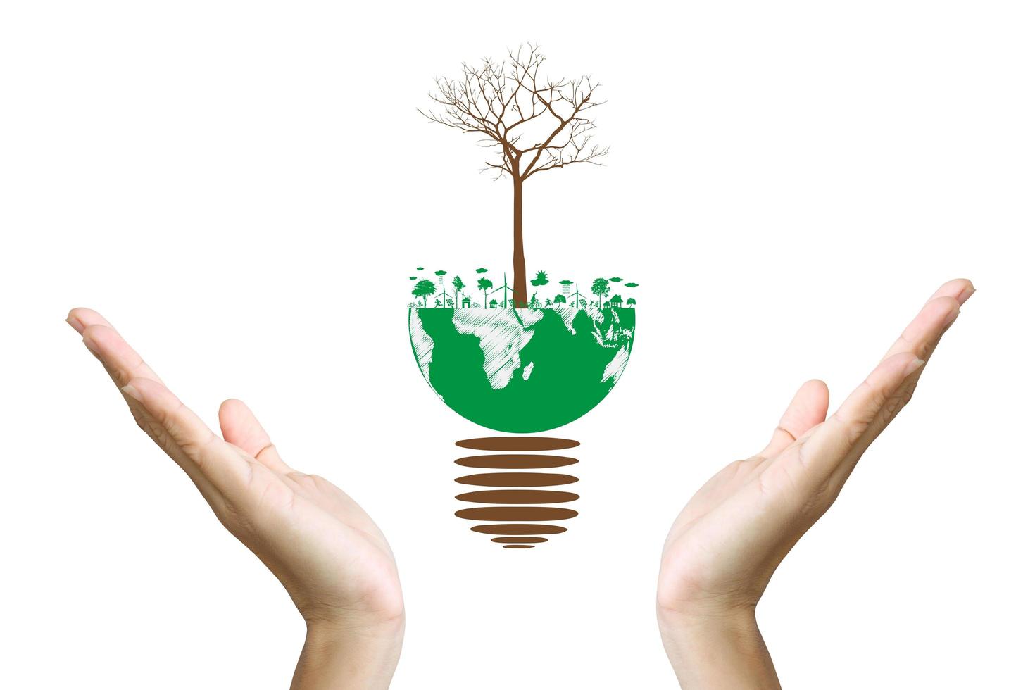 Green concept. Tree on the earth in hand photo