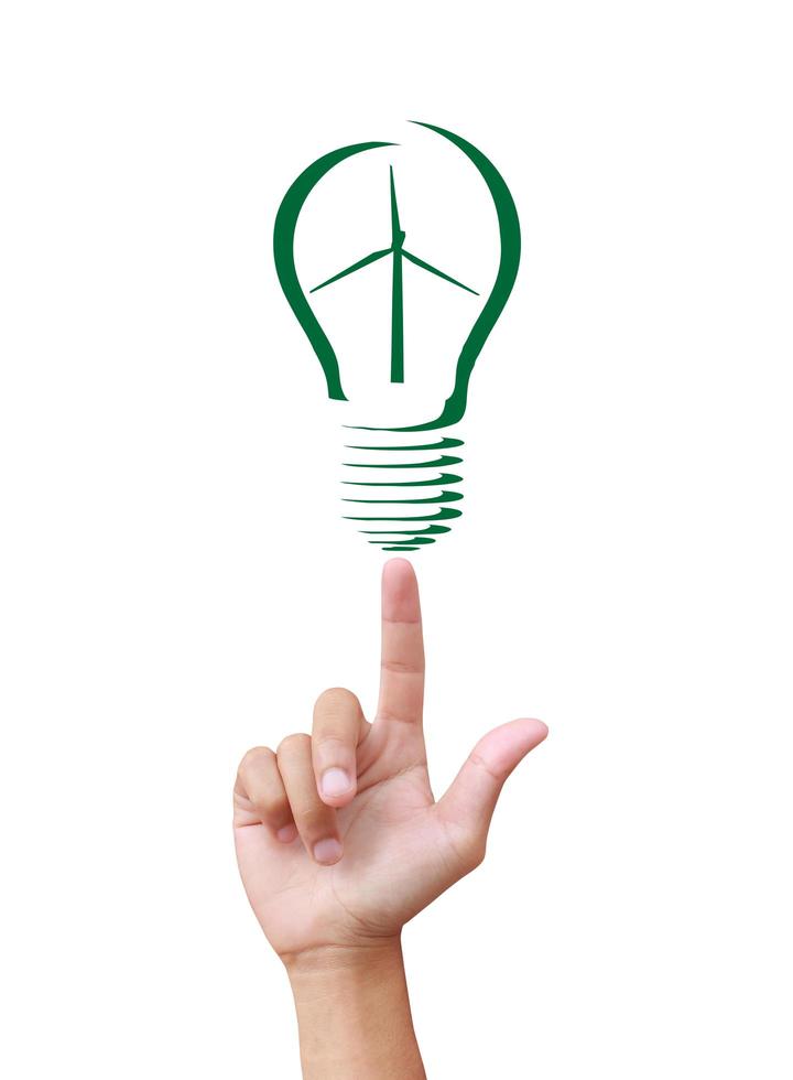 Concept Wind turbine  in light bulb symbol of renewable energy photo