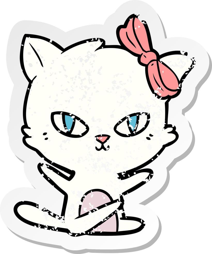 pegatina angustiada de un lindo gato de dibujos animados vector