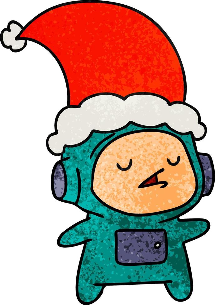 christmas textured cartoon of kawaii astronaut vector