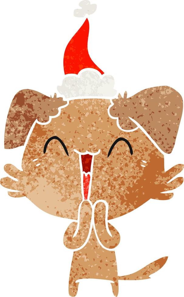 laughing little dog retro cartoon of a wearing santa hat vector