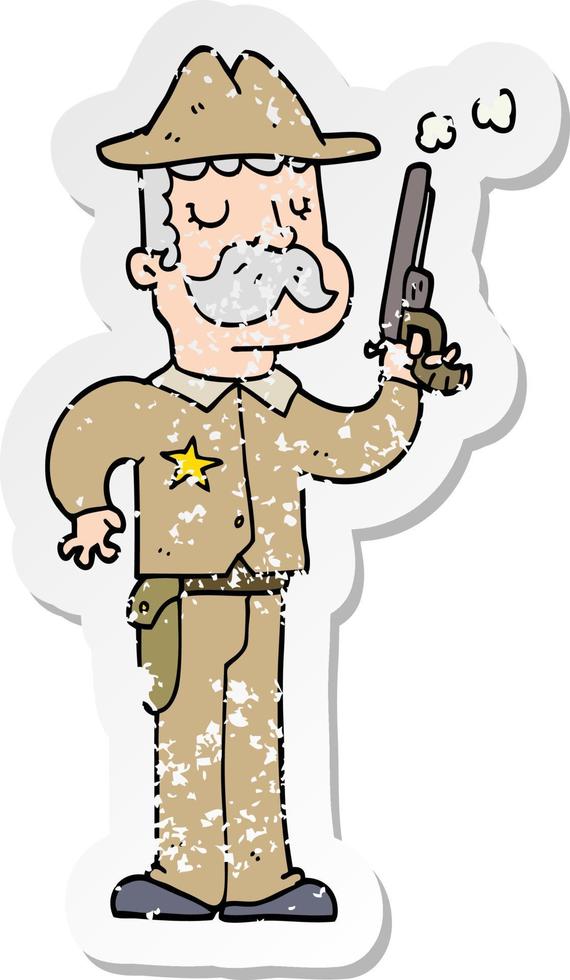 distressed sticker of a cartoon sheriff vector