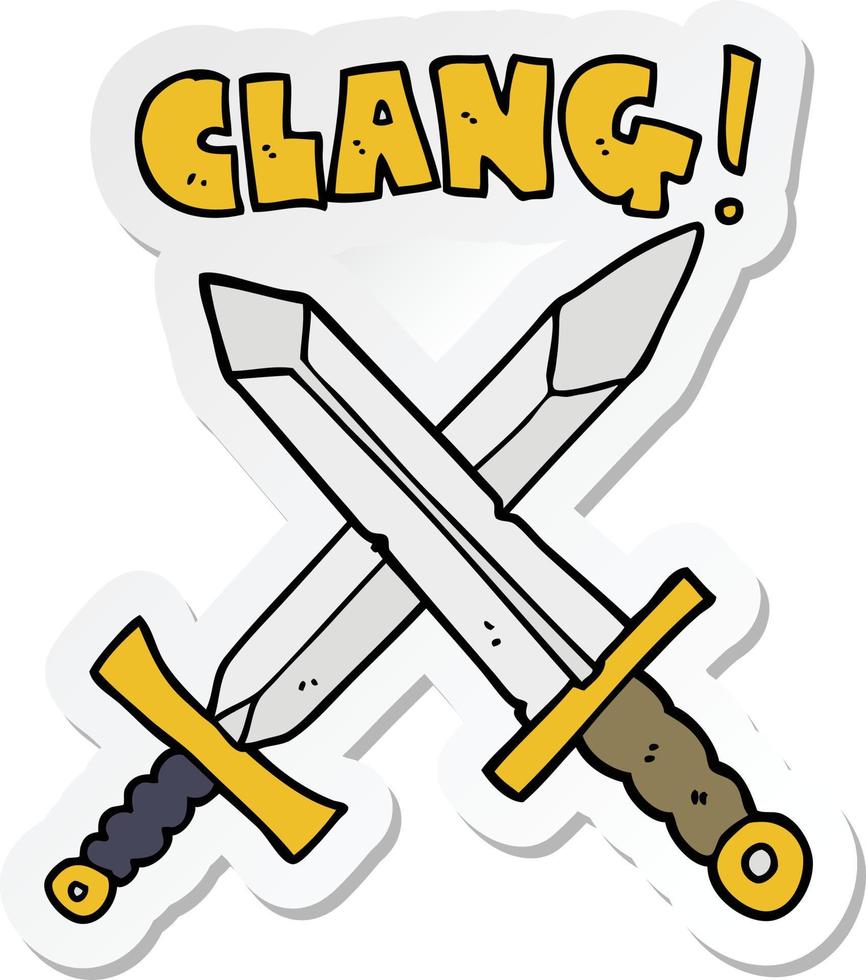 sticker of a cartoon sword fight vector