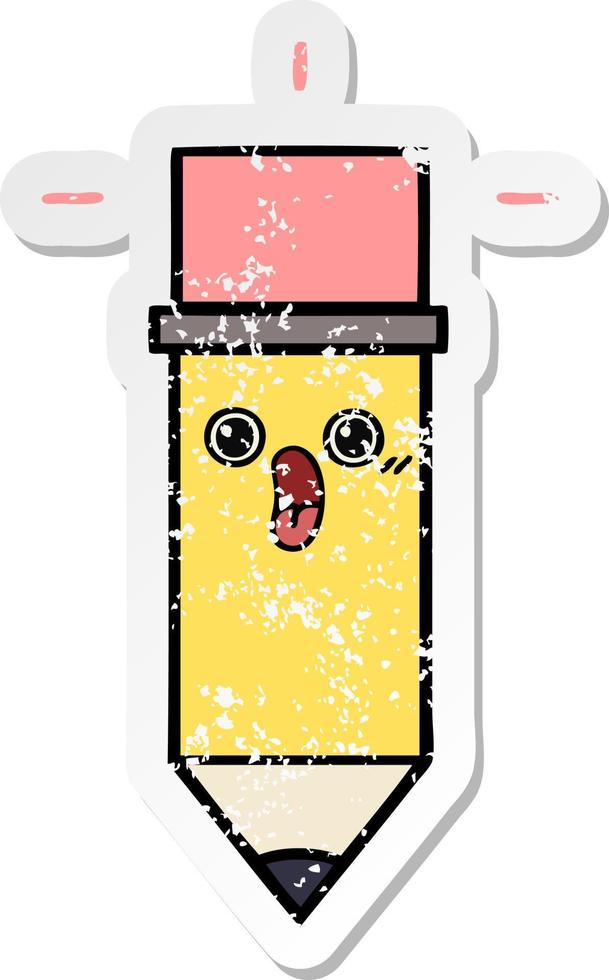 distressed sticker of a cute cartoon pencil vector