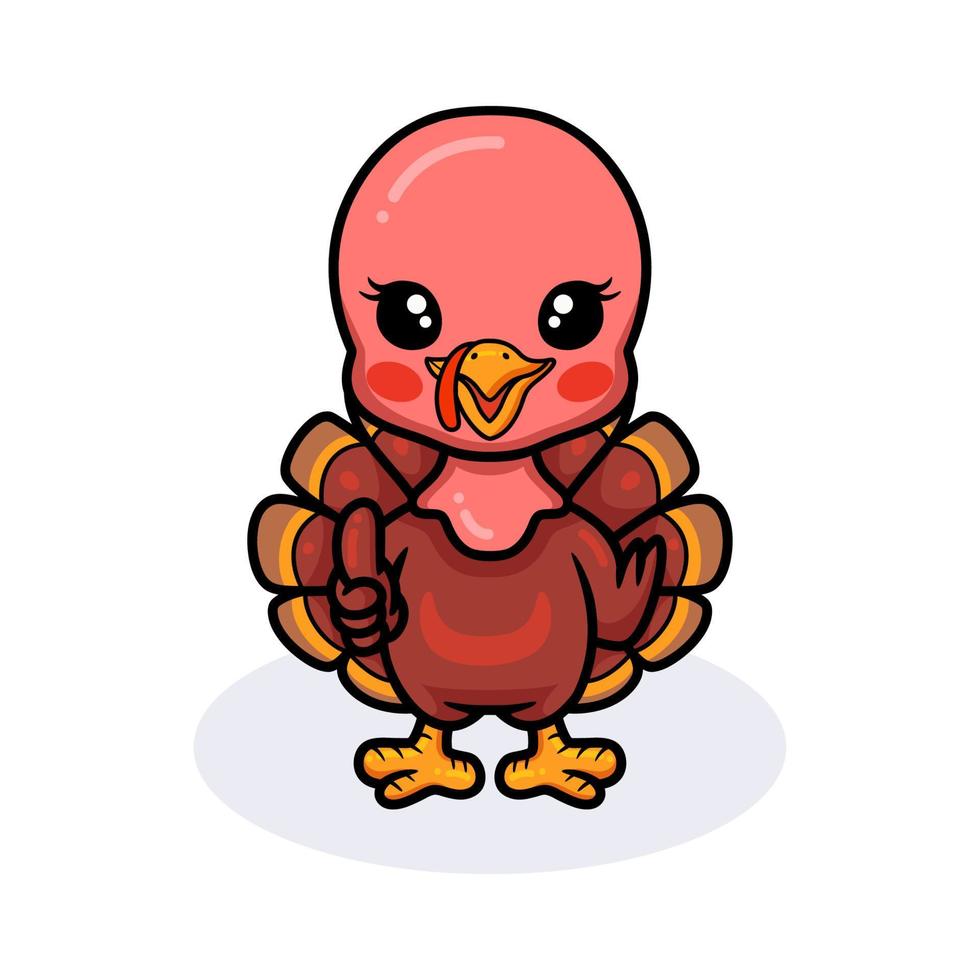 Cute dibujos animados de pavo bebé dando pulgar arriba vector