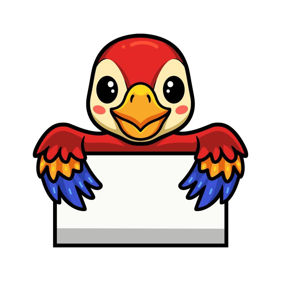 Cute little parrot cartoon with blank sign vector