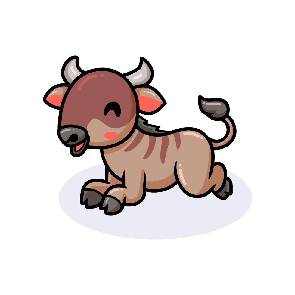 Cute little wildebeest cartoon lying down vector