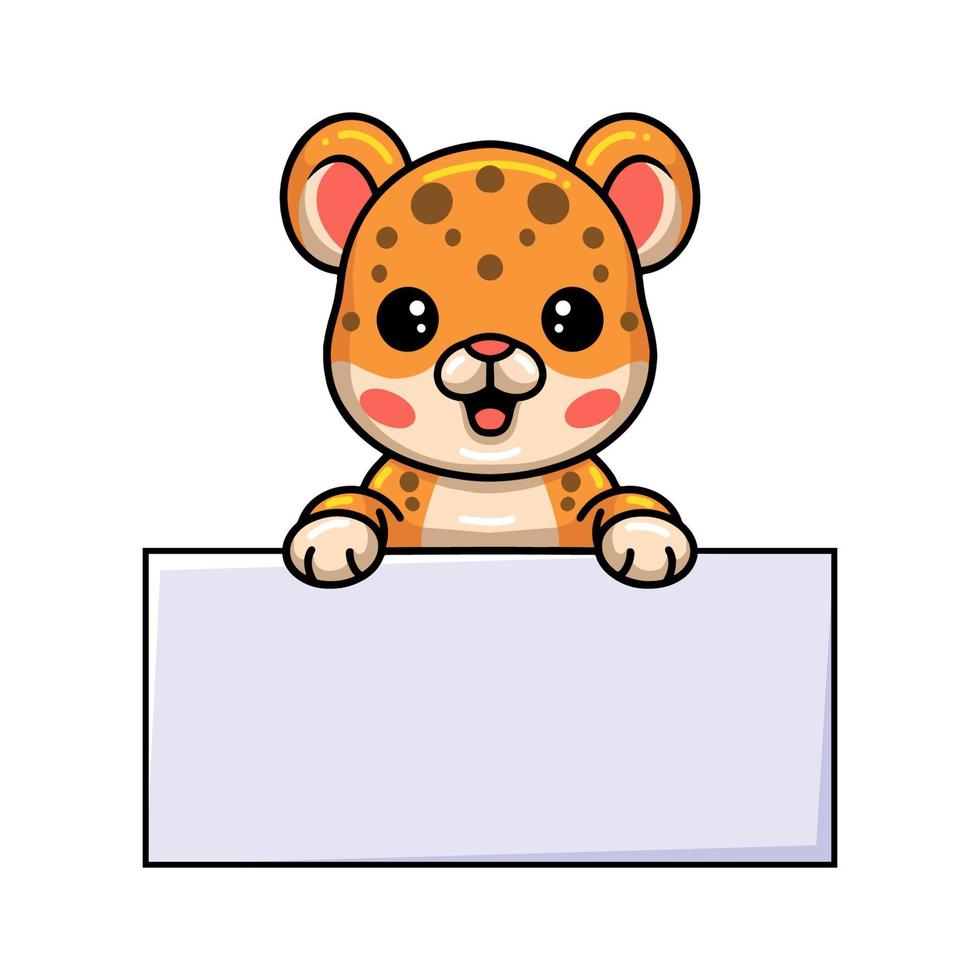 Cute dibujos animados de leopardo bebé con signo en blanco vector