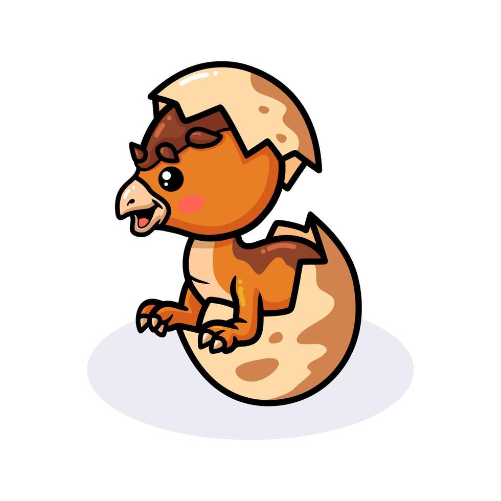 Cute little pachycephalosaurus dinosaur cartoon hatching from egg vector