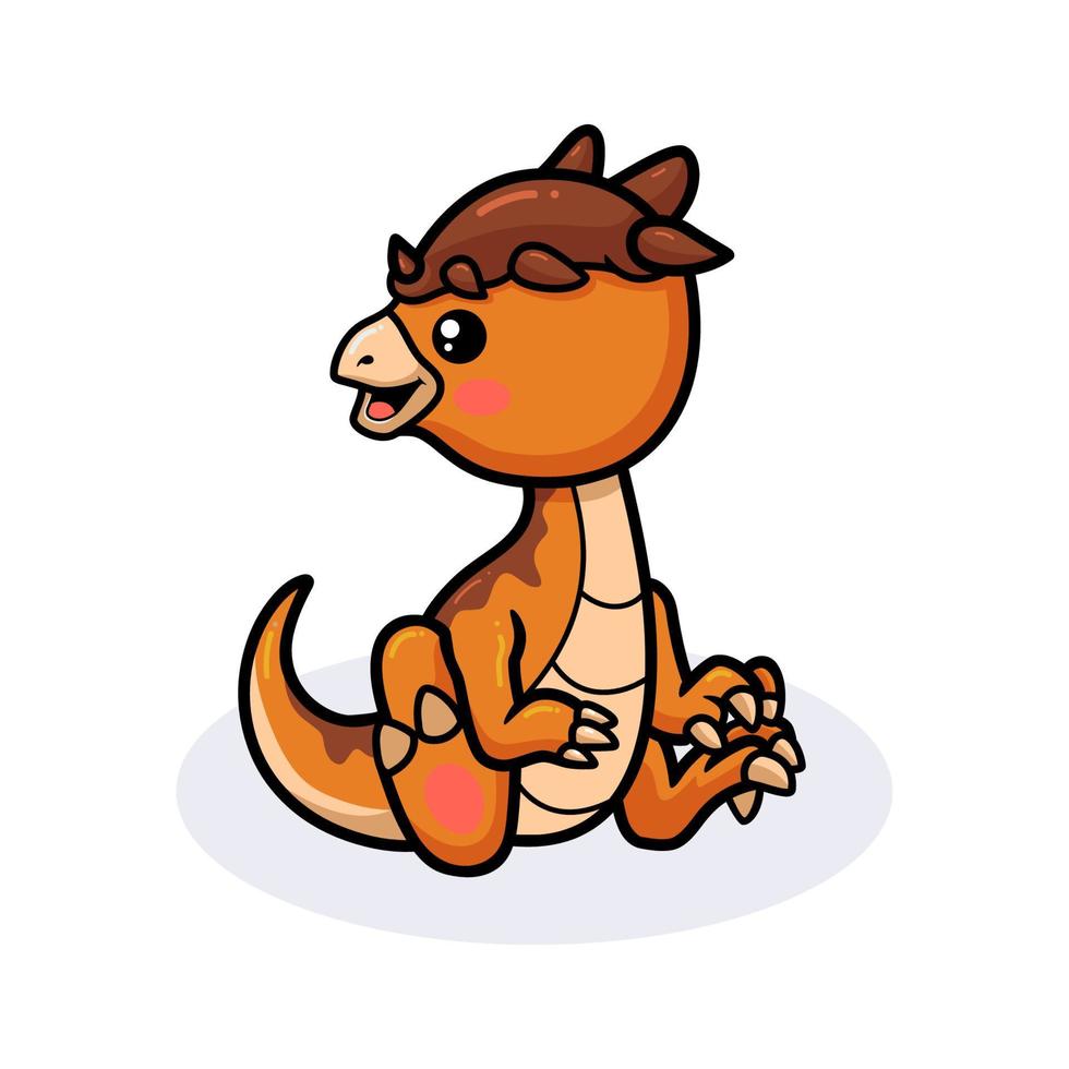 pequeño y lindo pachycephalosaurus dinosaurio dibujos animados sentado vector