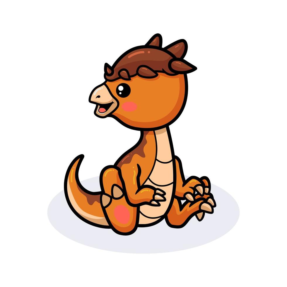 Cute little pachycephalosaurus dinosaur cartoon sitting vector