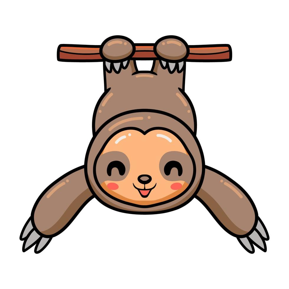 Cute baby sloth cartoon hanging on tree branch vector