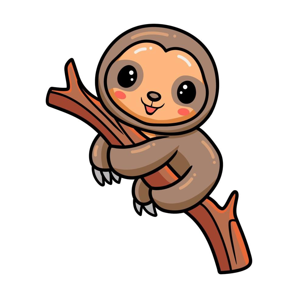 Cute baby sloth cartoon hanging on tree branch vector