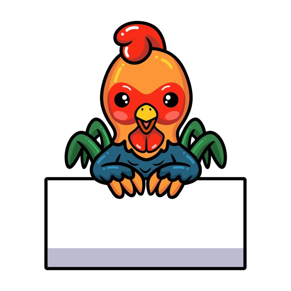 Cute little rooster cartoon with blank sign vector