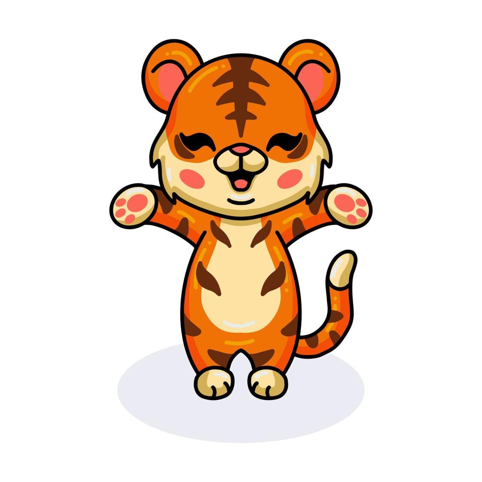 Cute baby tiger cartoon raising hands vector