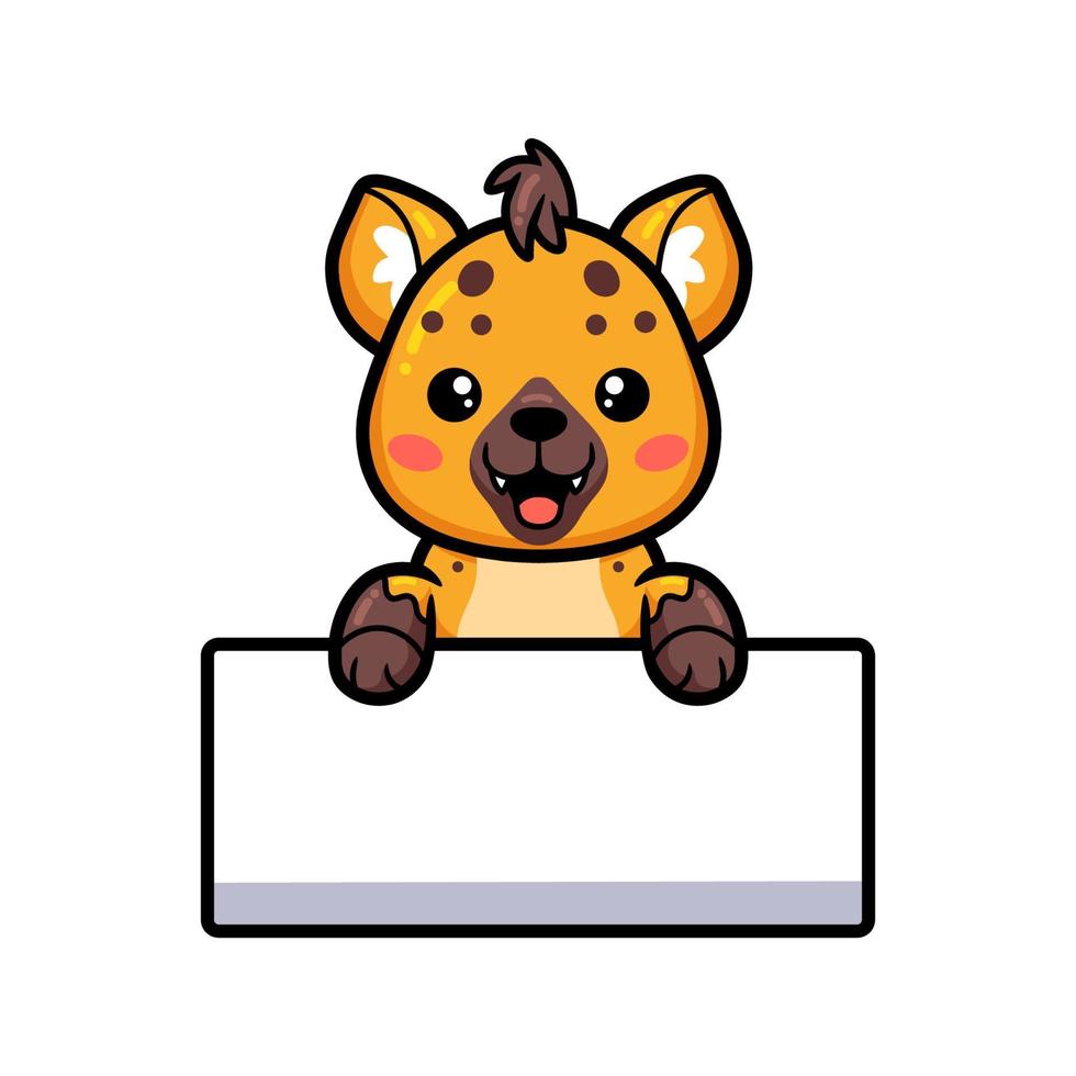 Cute baby hyena cartoon with blank sign vector