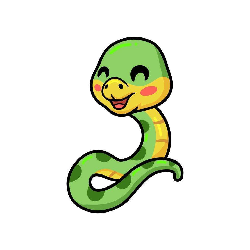 Cute little green snake cartoon vector