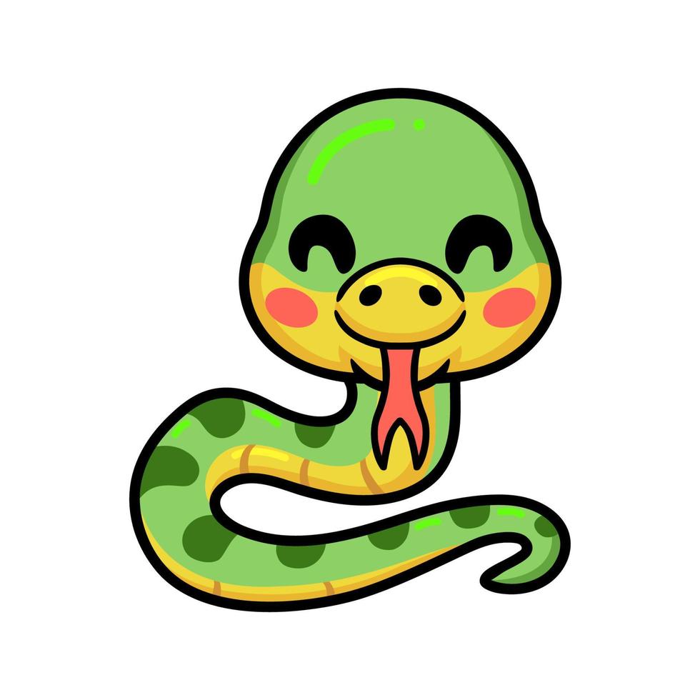 Cute little green snake cartoon vector