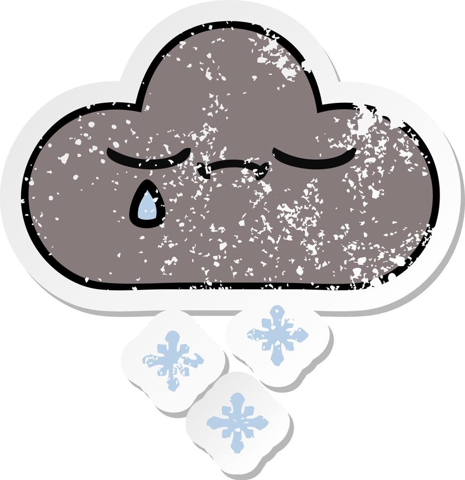 distressed sticker of a cute cartoon storm snow cloud vector
