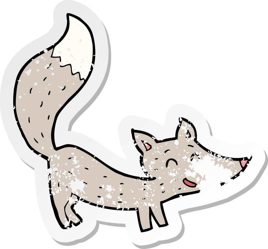 pegatina retro angustiada de un pequeño lobo de dibujos animados vector