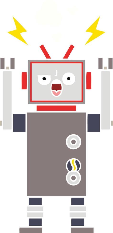 robot roto de dibujos animados retro de color plano vector