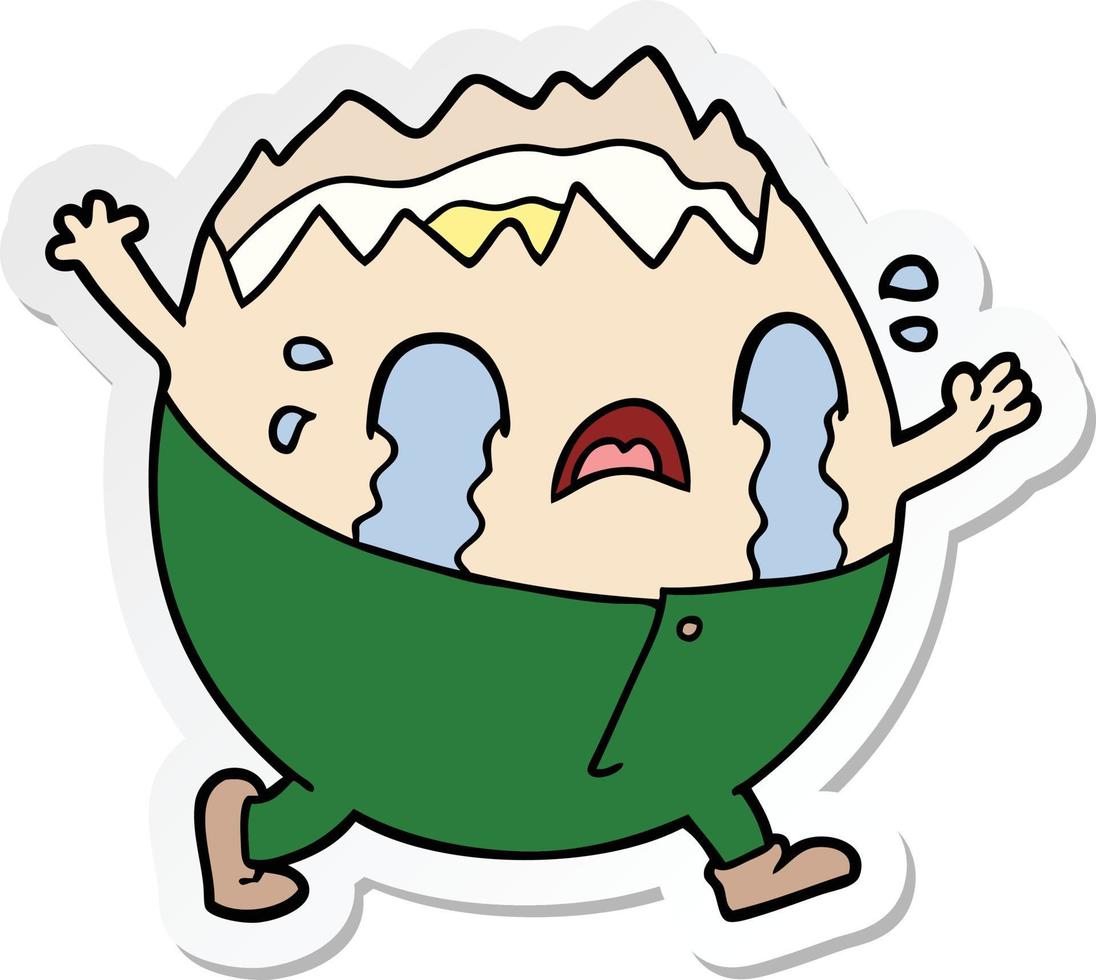 sticker of a humpty dumpty cartoon egg man crying vector