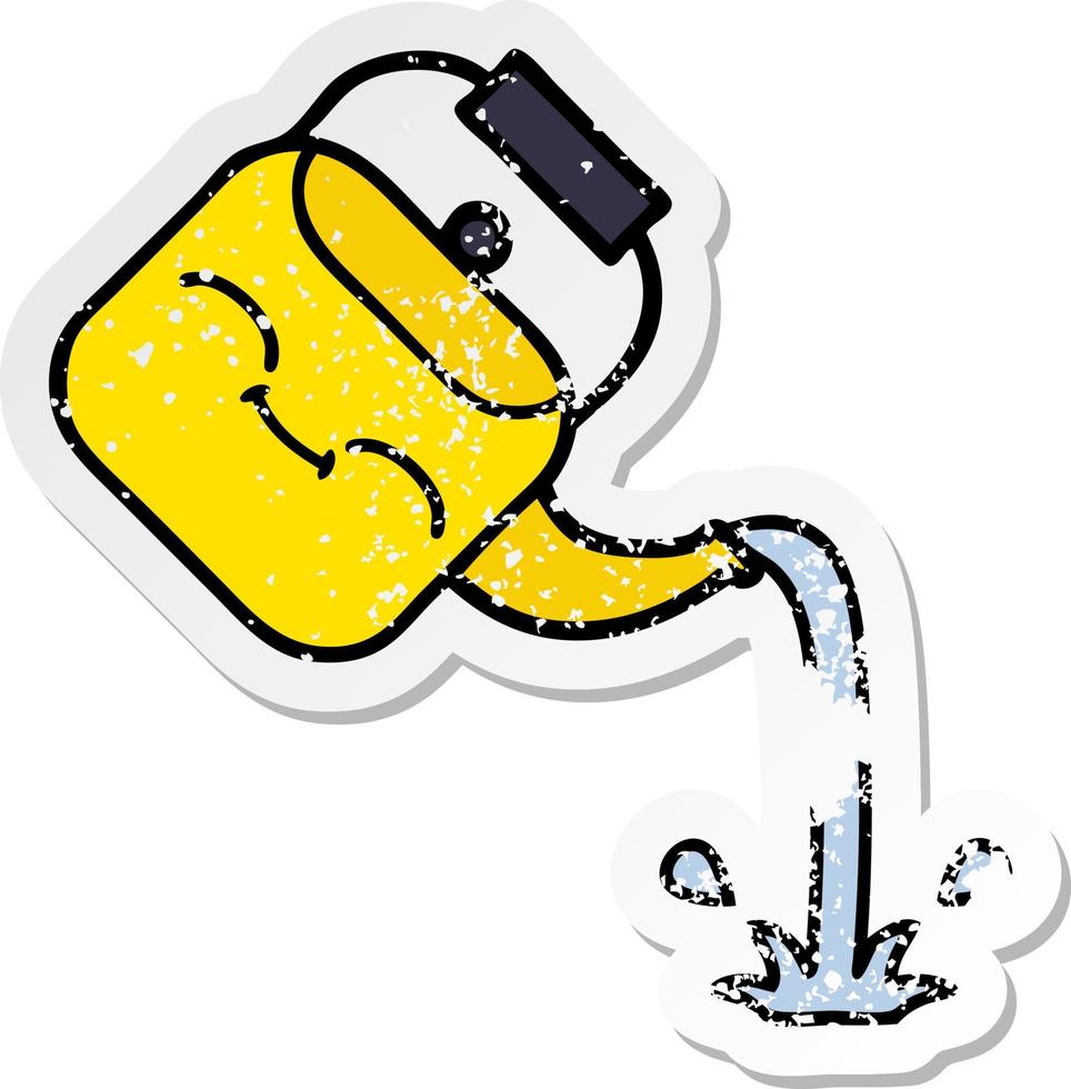 distressed sticker of a cute cartoon pouring kettle vector