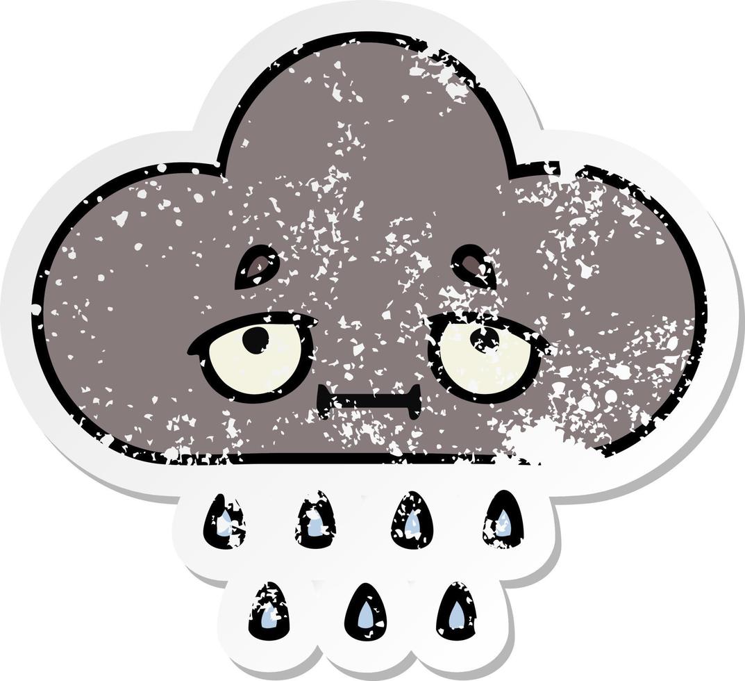 distressed sticker of a cute cartoon storm rain cloud vector