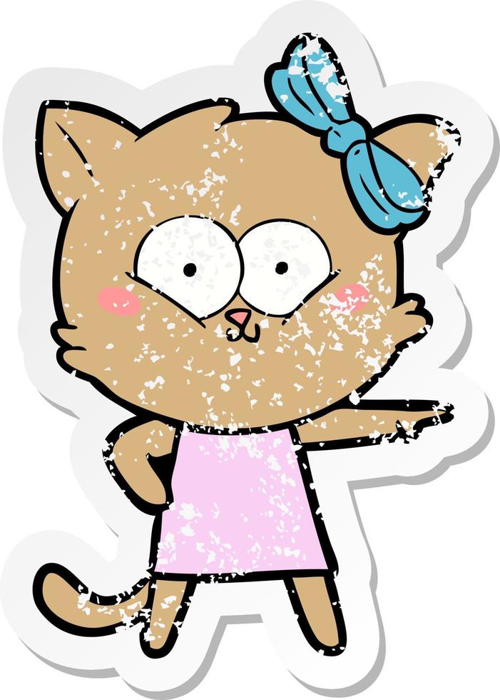 distressed sticker of a cartoon cat vector