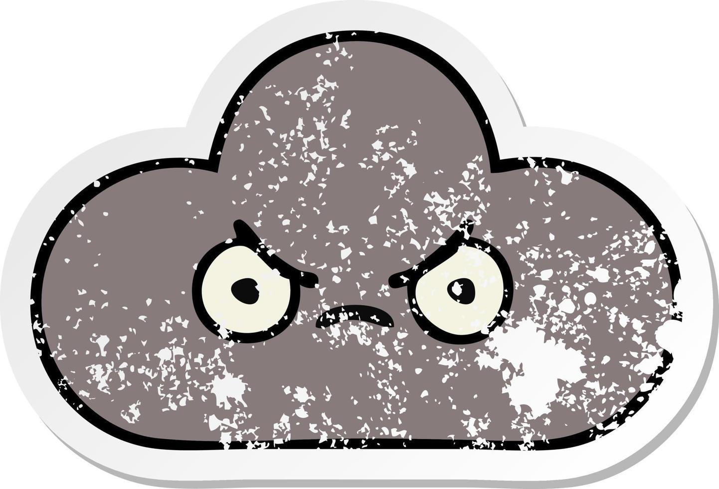 distressed sticker of a cute cartoon storm cloud vector