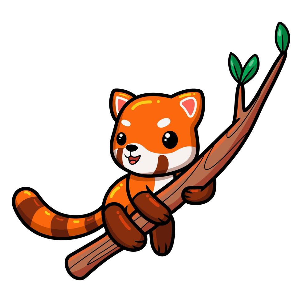 Cute little red panda cartoon on tree branch vector
