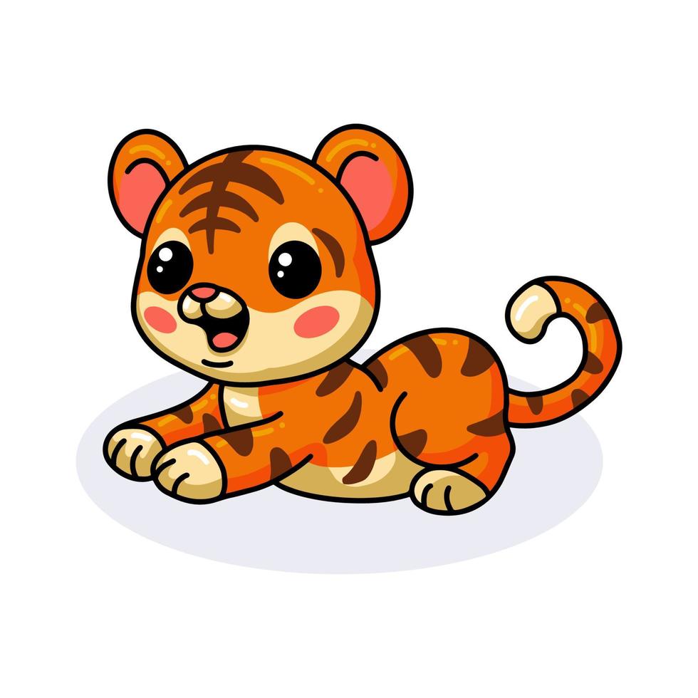 Cute baby tiger cartoon lying down vector