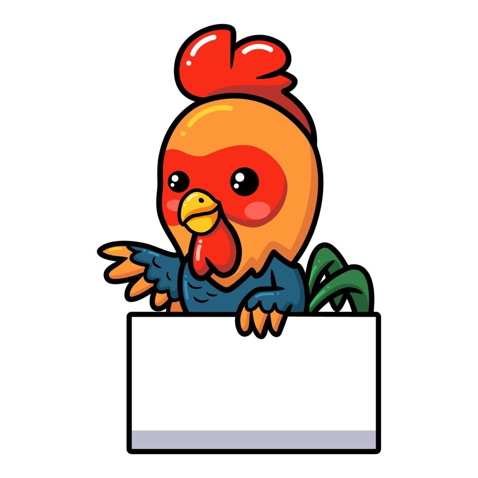 Cute little rooster cartoon with blank sign vector