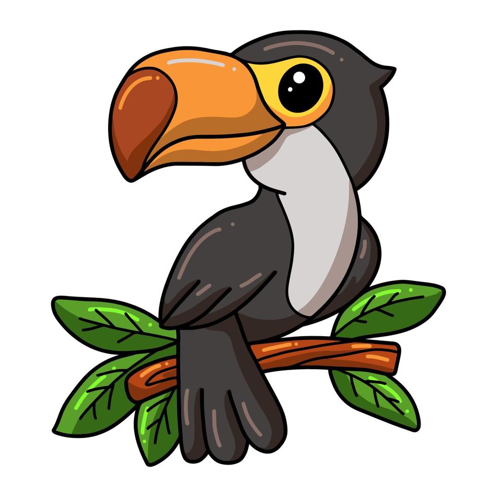 lindo, pequeño, tucán, pájaro, caricatura, en, rama de árbol vector