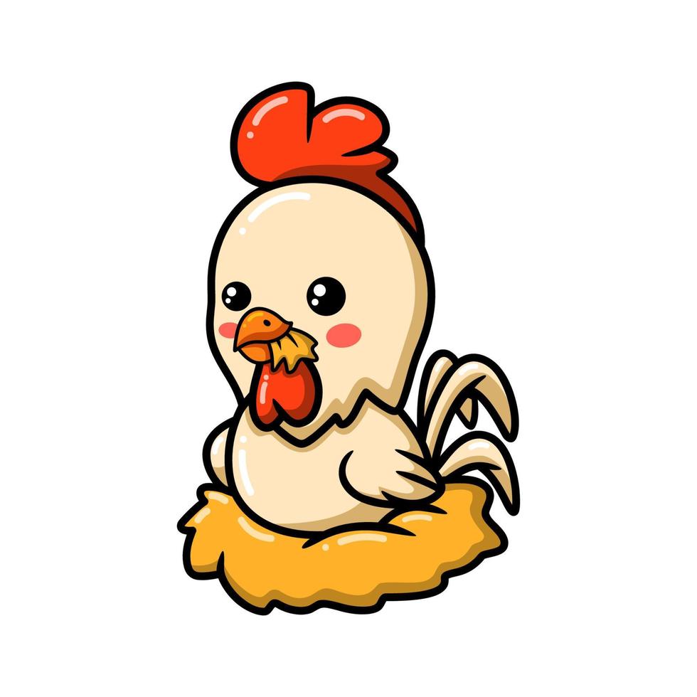 Cute little rooster cartoon sitting in a nest vector