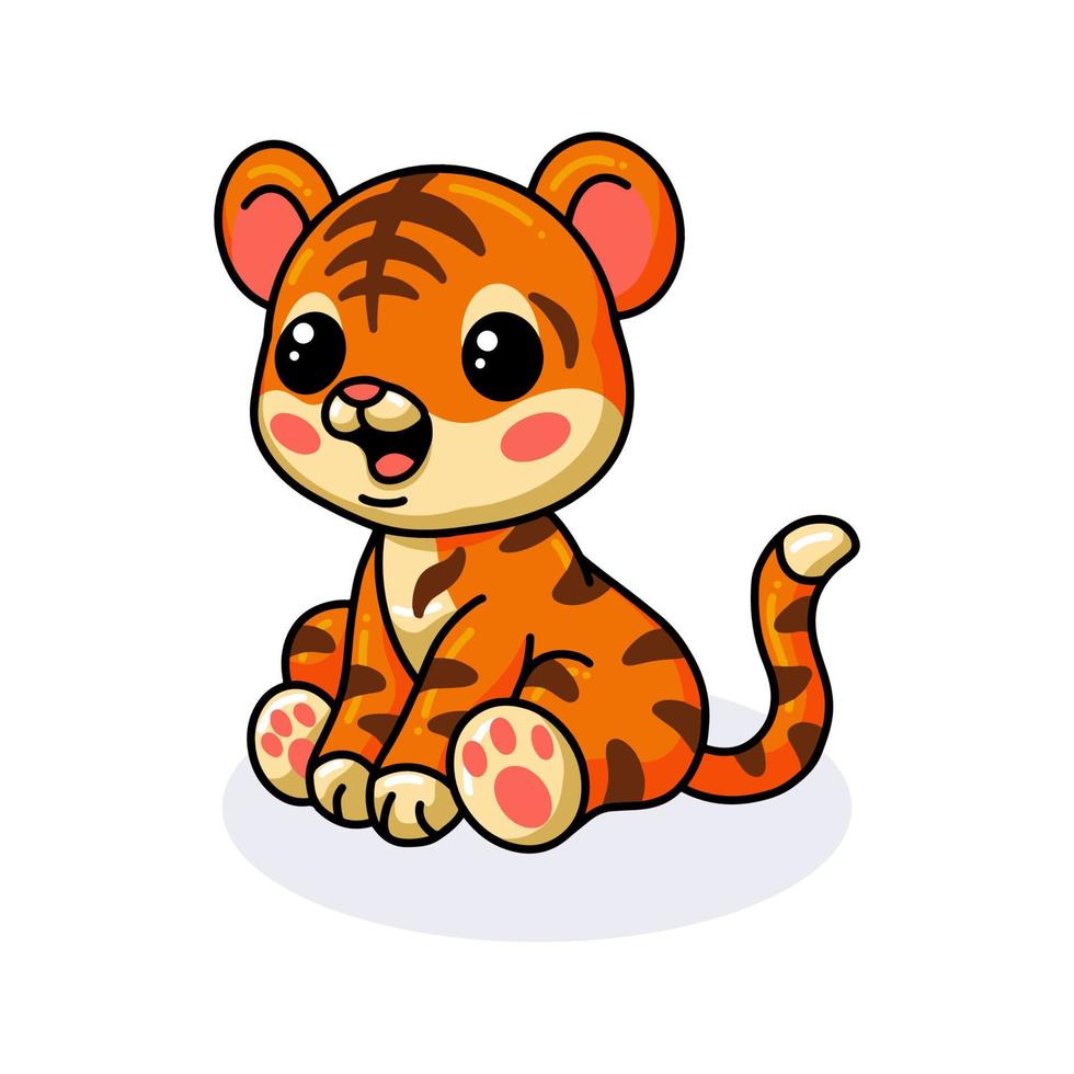 lindo, bebé, tigre, caricatura, sentado vector