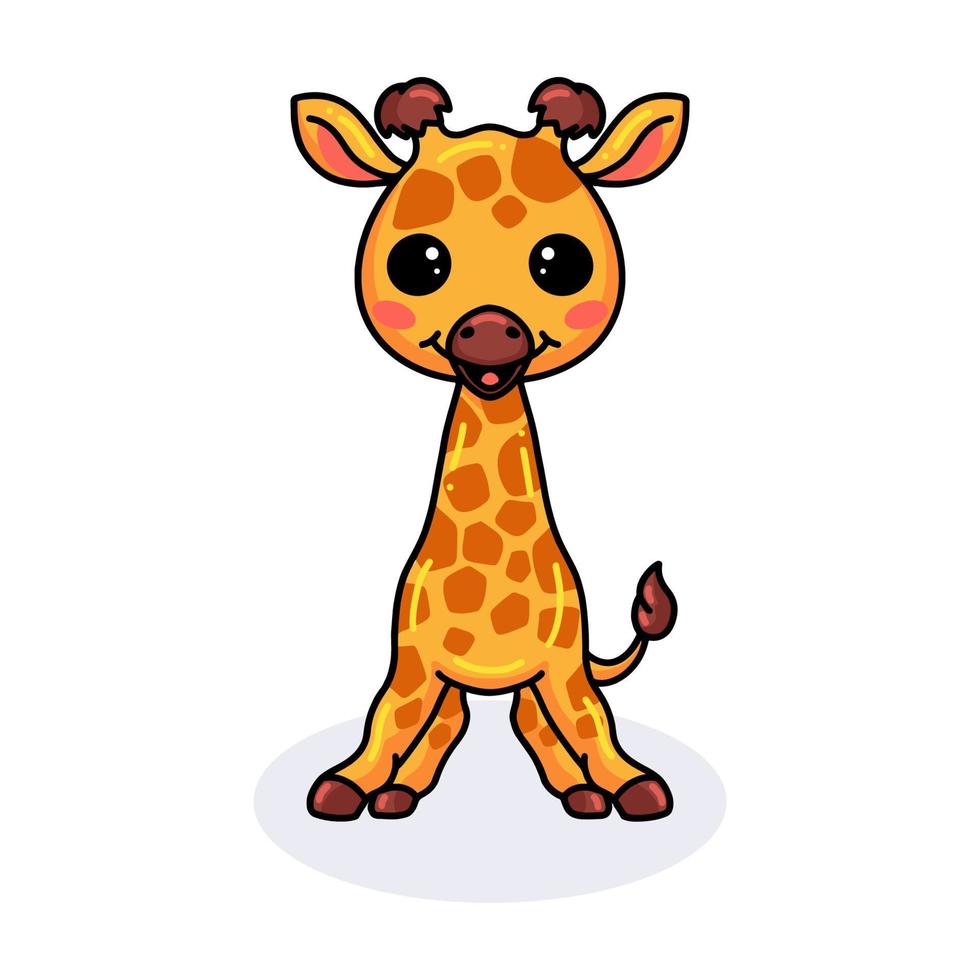 linda pequeña jirafa de pie de dibujos animados vector
