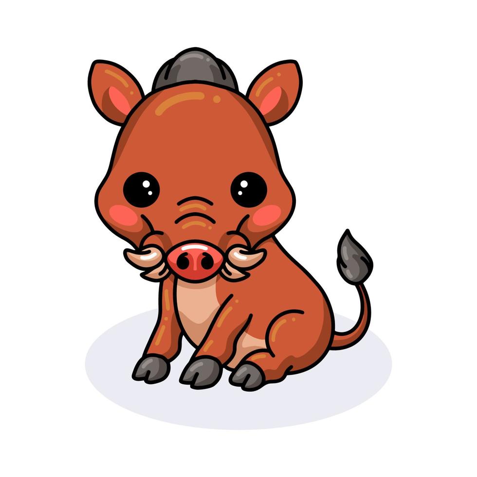 Cute little wild boar cartoon sitting vector